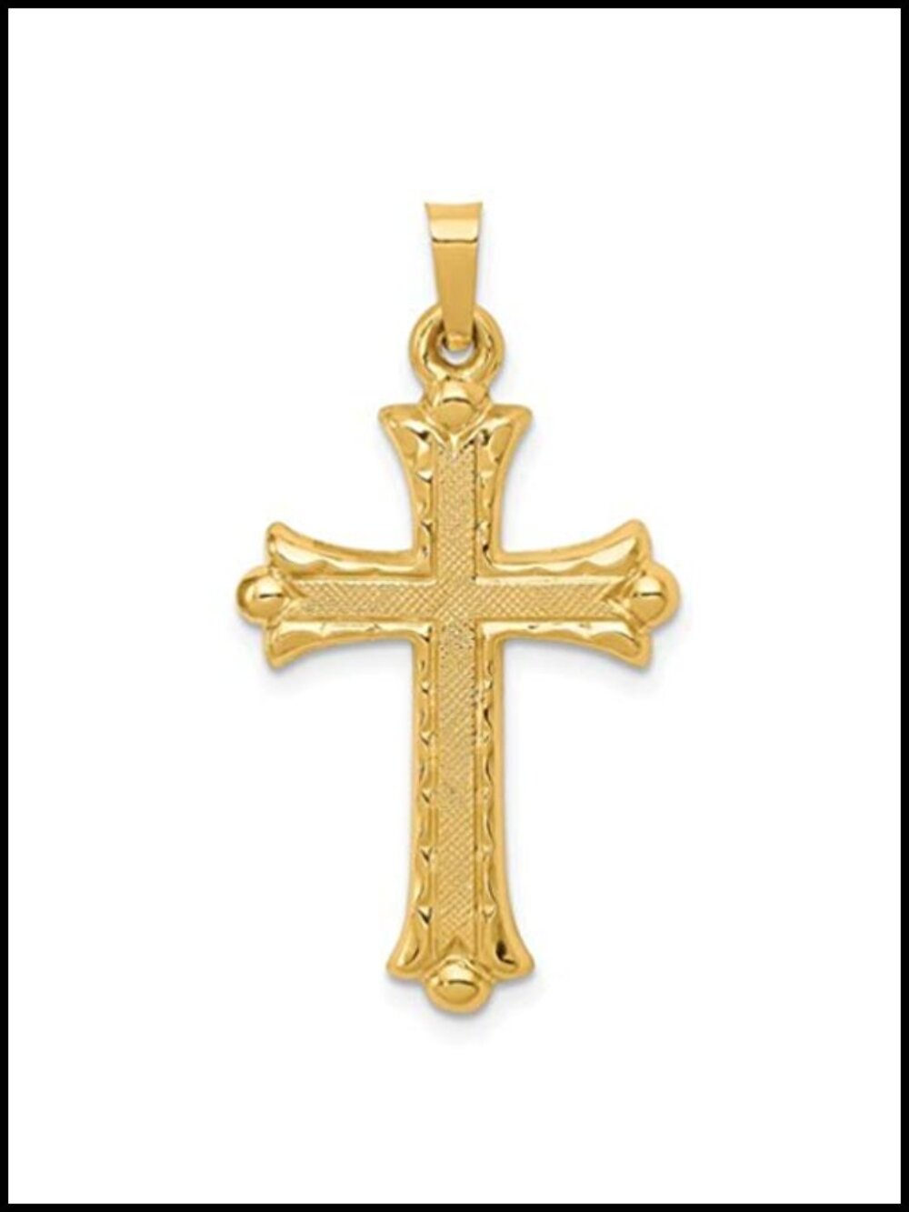 Solid 14K Gold Budded Florentine Cross Necklace Pendant, Handcrafted Heirloom